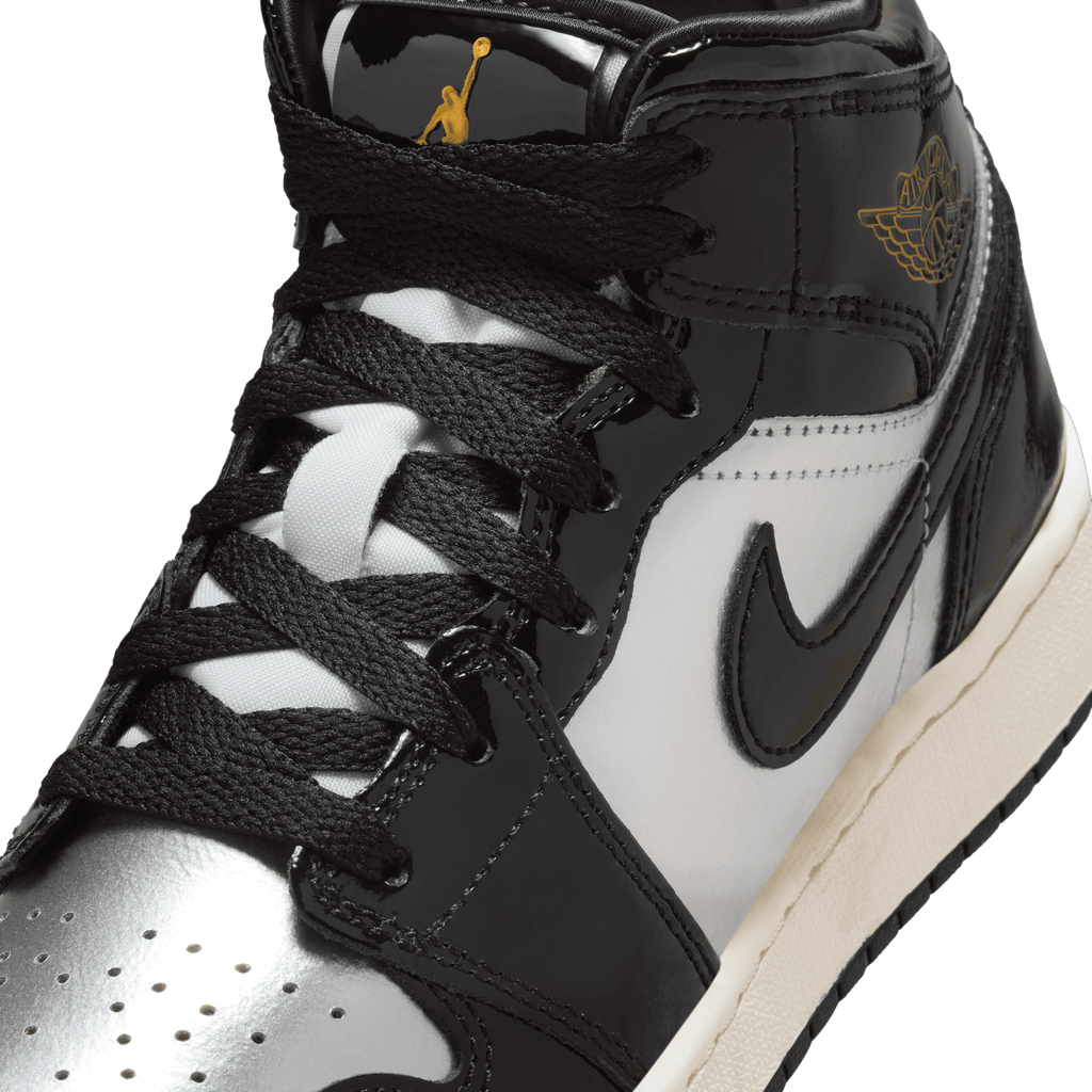 Big Kids' Air Jordan 1 Mid SE "Black Metallic Silver"
