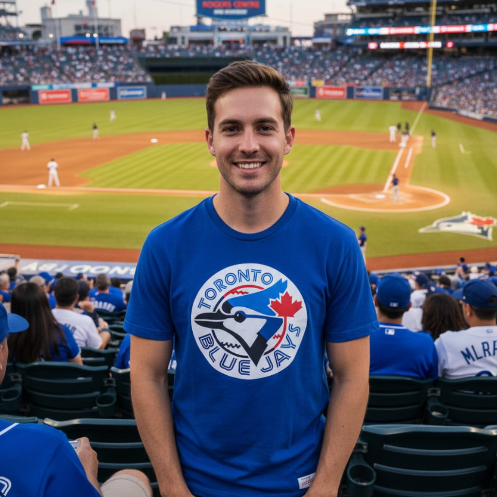 Men's Mitchell And Ness MLB Toronto Blue Jays Half And Half Tee