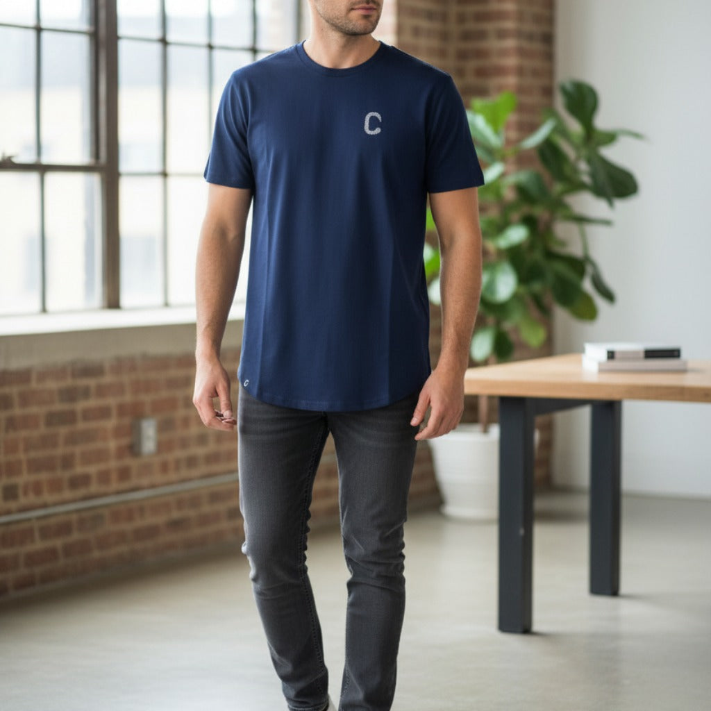 Men's TCI Navy Tee Curved Hem (WHT)