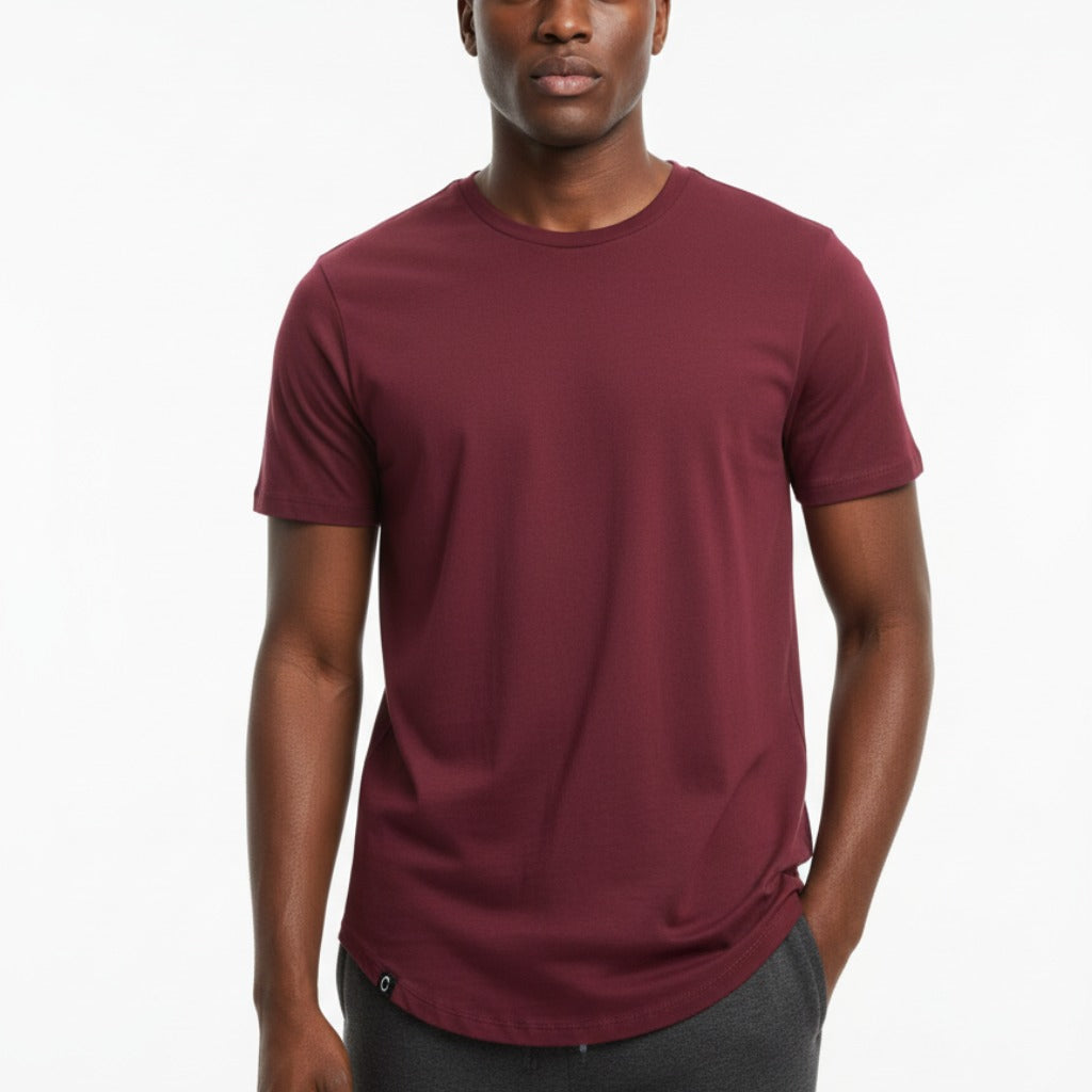 The Closet Inc Men Curved Hem T-Shirts “ Plain Burgundy
